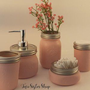 Pink Mason Jar Bathroom set